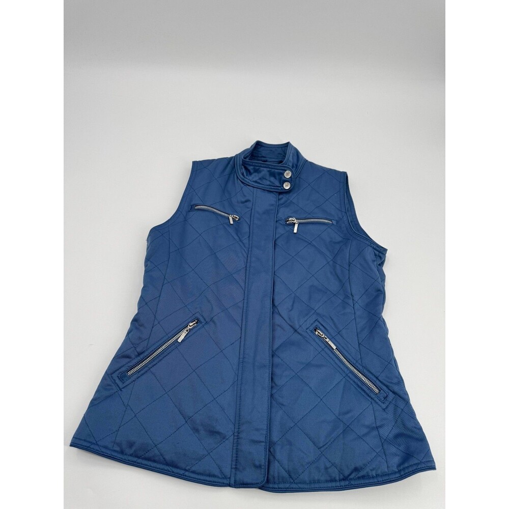 Pendleton Sleeveless Quilted Vest Women Small Navy Blue Full Zip Pockets Preppy